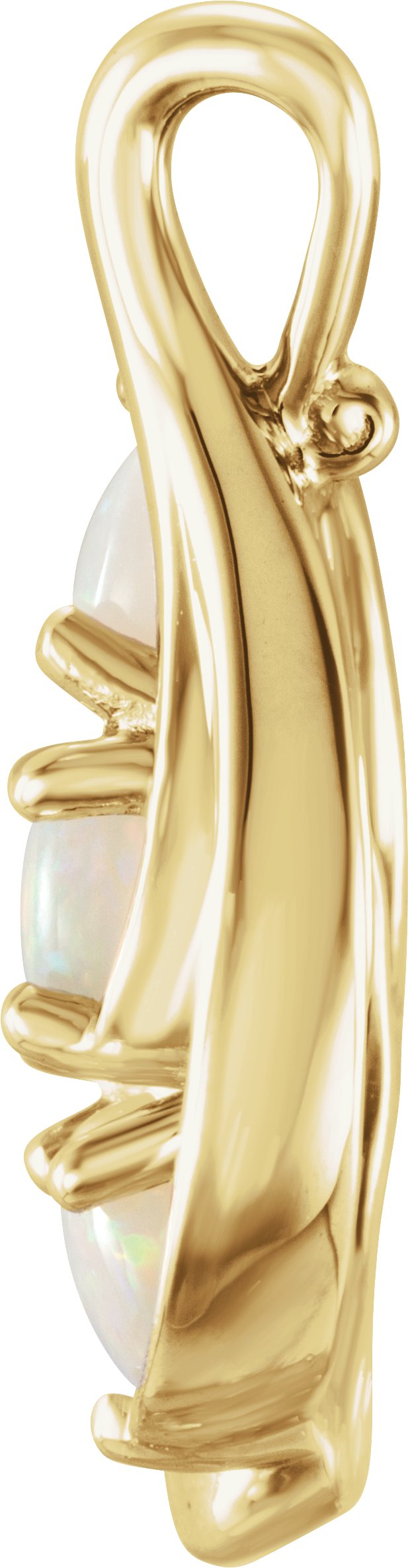 14K Gold Round Natural White Opal Three-Stone Cabochon Pendant - Yellow Gold - view 2