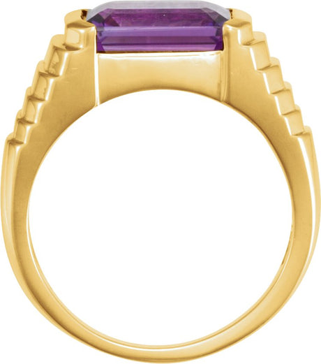 Platinum Natural Amethyst Emerald Bezel-Set Ring - view 2
