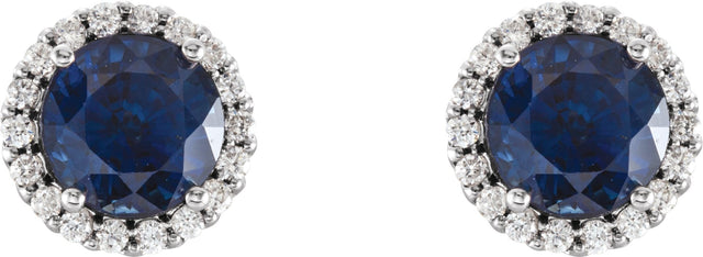 14K Gold Natural Blue Sapphire Round 4-Prong Halo-Style Earrings – 3-6mm Stones - Rose Gold - view 5