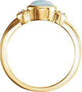 14K Gold Oval Natural White Opal & Natural Diamond Cabochon Bezel-Set Ring - Yellow Gold - view 2