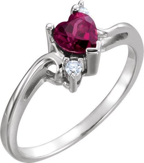 14K Gold Heart Natural Rhodolite Garnet & Natural Diamond Accented Ring