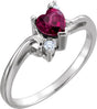14K Gold Heart Natural Rhodolite Garnet & Natural Diamond Accented Ring