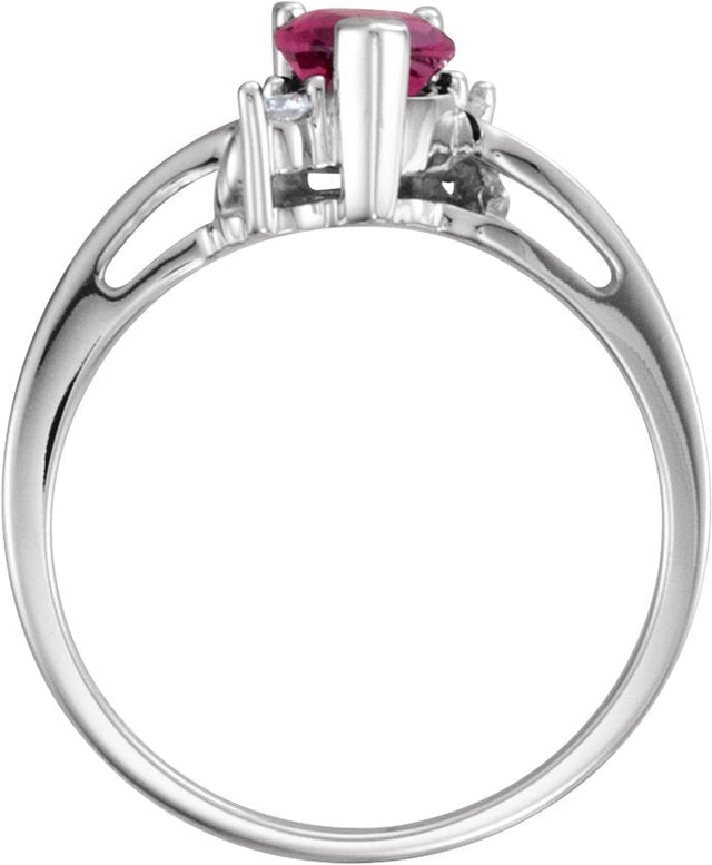 14K Gold Heart Natural Rhodolite Garnet & Natural Diamond Accented Ring - view 2