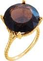 14K Gold Round Natural Smoky Quartz Rope Ring - Yellow Gold