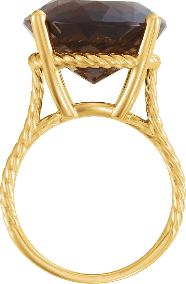 14K Gold Round Natural Smoky Quartz Rope Ring - Yellow Gold - view 2