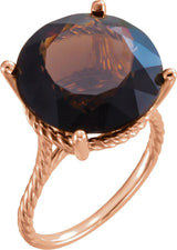 14K Gold Round Natural Smoky Quartz Rope Ring - Rose Gold