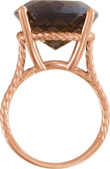 14K Gold Round Natural Smoky Quartz Rope Ring - Rose Gold - view 2