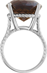 14K Gold Round Natural Smoky Quartz Rope Ring - White Gold - view 2