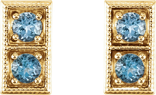 14K Gold Round Natural Aquamarine Two-Stone Earrings - Yellow Gold - view 4