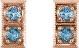 14K Gold Round Natural Aquamarine Two-Stone Earrings - Rose Gold - view 4