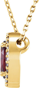 14K Gold Oval Natural Mozambique Garnet & Natural Diamond Halo-Style Necklace or Slide Pendant – 0.06 CTW - Yellow Gold - view 2