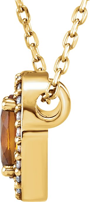 14K Gold Oval Natural Citrine & Natural Diamond Halo-Style Necklace or Slide Pendant - Yellow Gold - view 2