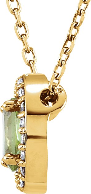 14K Gold Oval Natural Peridot & Natural Diamond Halo-Style Necklace or Slide Pendant – 0.05 CTW - Yellow Gold - view 2