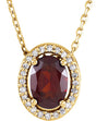 14K Gold Oval Natural Mozambique Garnet & Natural Diamond Halo-Style Necklace or Slide Pendant – 0.06 CTW - Yellow Gold