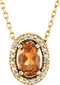 14K Gold Oval Natural Citrine & Natural Diamond Halo-Style Necklace or Slide Pendant - Yellow Gold