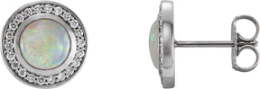 Platinum Round Natural Opal & Natural Diamond Halo-Style Earrings