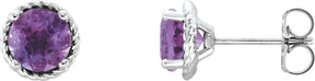 Platinum Round Natural Amethyst Rope Earrings