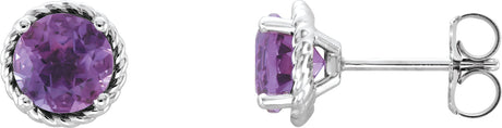 Platinum Round Natural Amethyst Rope Earrings