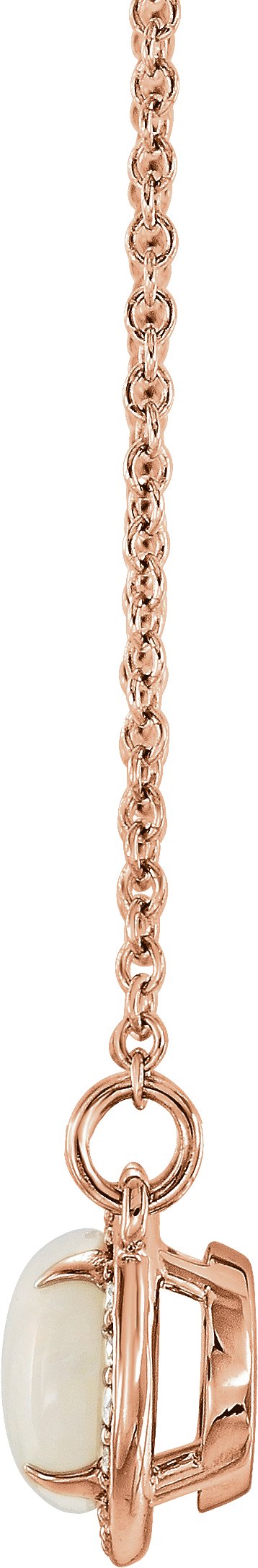14K Gold Oval Natural White Opal & Natural Diamond Halo-Style Necklace - Rose Gold - view 2