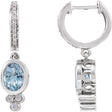 14K Gold Oval Natural Aquamarine & Natural Diamond Bezel-Set Hoop Earrings - White Gold