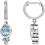 14K Gold Oval Natural Aquamarine & Natural Diamond Bezel-Set Hoop Earrings - White Gold
