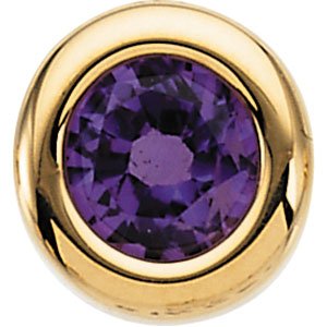 14K Gold Round Amethyst Birth of a Child Solitaire Pendant - Yellow Gold