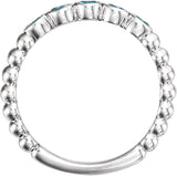 Platinum Round Natural Aquamarine Beaded Bezel-Set Ring - view 2