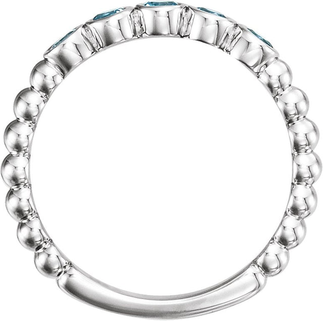 Platinum Round Natural Aquamarine Beaded Bezel-Set Ring - view 2