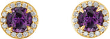 14K Gold Lab-Grown Alexandrite Round 4-Prong Halo-Style Earrings – 3.5-5mm Stones - Yellow Gold - view 4