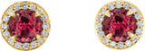14K Gold Lab-Grown Ruby Round 4-Prong Halo-Style Earrings – 3.5-5mm Stones - Yellow Gold - view 4