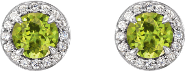 14K Gold Natural Peridot Round 4-Prong Halo-Style Earrings – 3.5-5mm Stones - White Gold - view 4