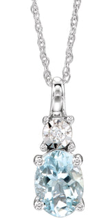 14K Gold Oval Natural Aquamarine & Natural Diamond Accented Necklace