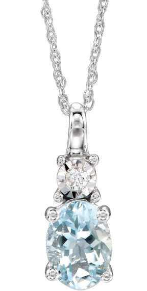 14K Gold Oval Natural Aquamarine & Natural Diamond Accented Necklace