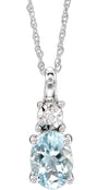 14K Gold Oval Natural Aquamarine & Natural Diamond Accented Necklace