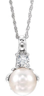 14K Gold Pearl Cultured White Freshwater Pearl & Natural Diamond Accented Necklace