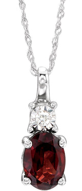 14K Gold Oval Natural Mozambique Garnet & Natural Diamond Accented Necklace
