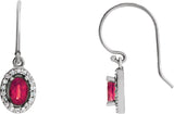 14K Gold Oval Natural Ruby & Natural Diamond Halo-Style Earrings