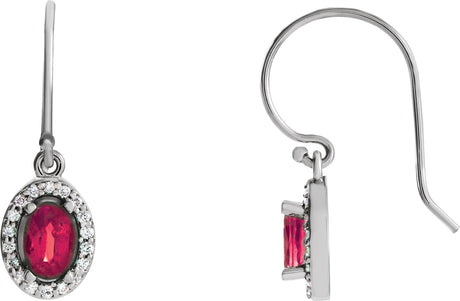 14K Gold Oval Natural Ruby & Natural Diamond Halo-Style Earrings