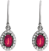 14K Gold Oval Natural Ruby & Natural Diamond Halo-Style Earrings - view 2