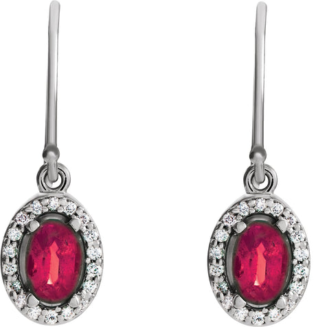 14K Gold Oval Natural Ruby & Natural Diamond Halo-Style Earrings - view 2