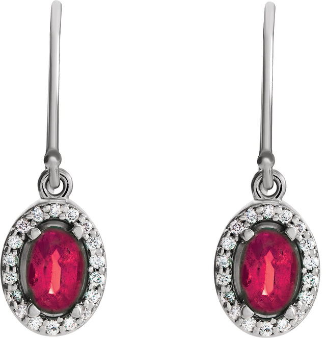 14K Gold Oval Natural Ruby & Natural Diamond Halo-Style Earrings - view 2