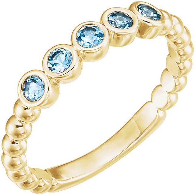 14K Gold Round Natural Aquamarine Beaded Bezel-Set Ring - Yellow Gold