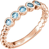 14K Gold Round Natural Aquamarine Beaded Bezel-Set Ring - Rose Gold