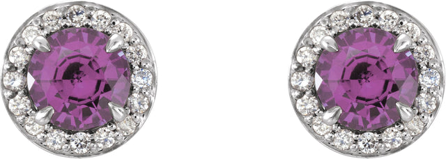 14K Gold Natural Amethyst Round 4-Prong Halo-Style Earrings – 3.5-5mm Stones - White Gold - view 4