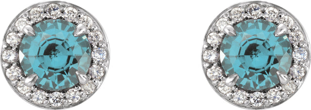 14K Gold Natural Aquamarine Round 4-Prong Halo-Style Earrings – 3.5-5mm Stones - White Gold - view 4