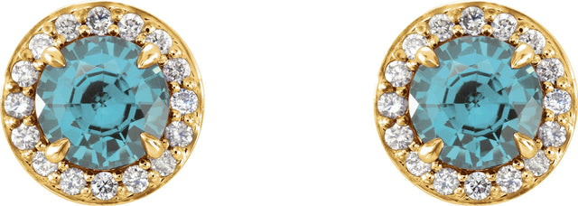 14K Gold Natural Aquamarine Round 4-Prong Halo-Style Earrings – 3.5-5mm Stones - Yellow Gold - view 4