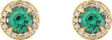 14K Gold Lab-Grown Emerald Round 4-Prong Halo-Style Earrings – 3.5-5mm Stones - Yellow Gold - view 4