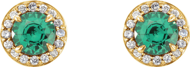 14K Gold Lab-Grown Emerald Round 4-Prong Halo-Style Earrings – 3.5-5mm Stones - Yellow Gold - view 4