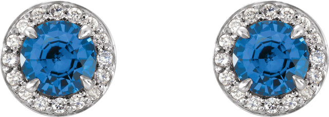 14K Gold Natural Blue Sapphire Round 4-Prong Halo-Style Earrings – 3.5-5mm Stones - White Gold - view 4