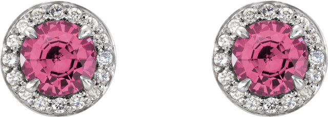 14K Gold Natural Pink Tourmaline Round 4-Prong Halo-Style Earrings – 3.5-5mm Stones - White Gold - view 4